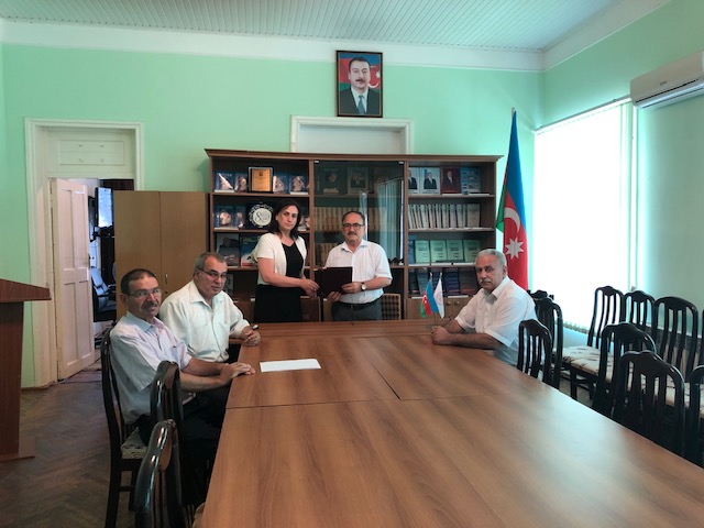 On June 24, 2019 the agreement about creative scientific and technical cooperation was signed between Ministry of Agriculture of the Republic of Azerbaijan Veterinary Scientific Research Institute and Sheki Regional Scientific Center of Azerbaijan National Academy of Sciences