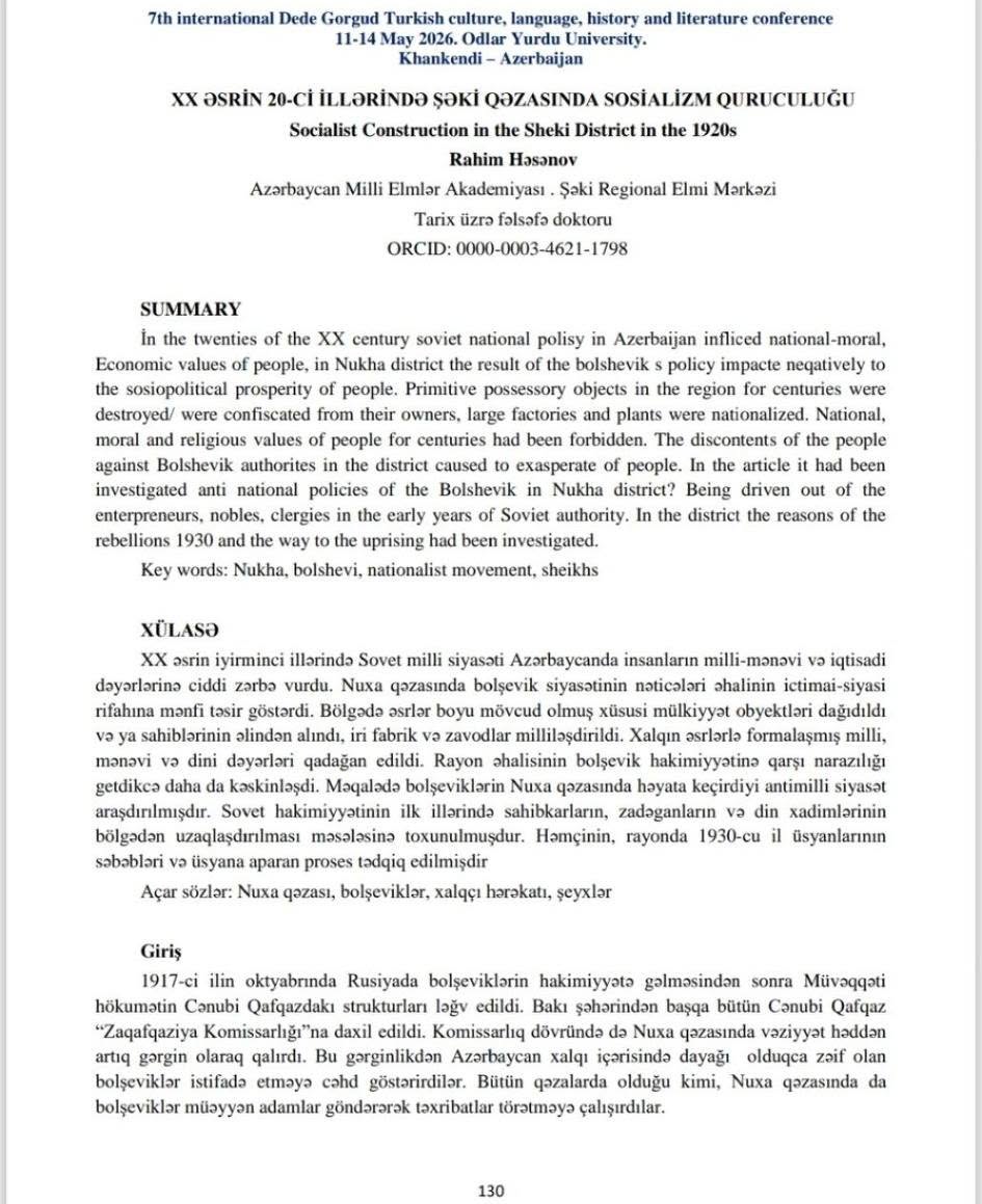 Şəki REM əməkdaşının məqaləsi beynəlxalq konfransın materiallar toplusunda çap olunub