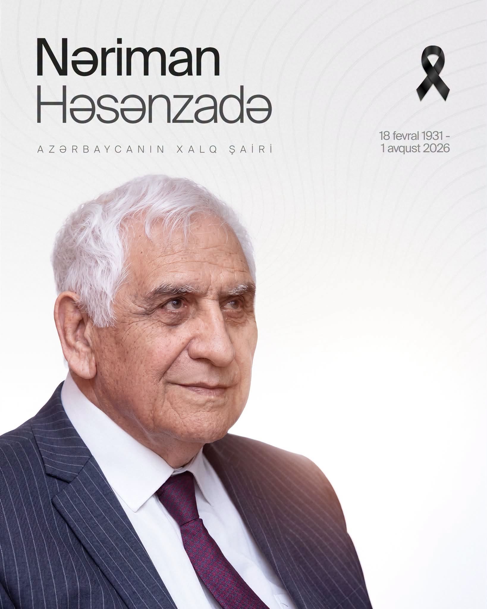 Azərbaycan Respublikasının Prezidenti İlham Əliyev Xalq şairi Nəriman Həsənzadənin vəfatı ilə bağlı paylaşım edib