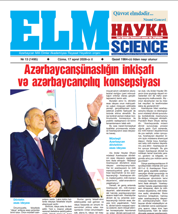 “Elm” qəzetinin növbəti nömrəsi çap edilib