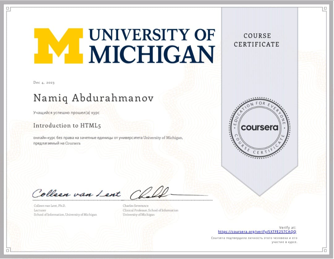 AMEA-nın Şəki Regional Elmi Mərkəzinin Elektron xidmətlər şöbəsinin müdiri “Coursera” sertifikatları ilə təltif olunub